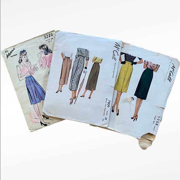 Vintage 1940s Sewing Pattern Lot Skirt McCall Advance 24 Waist Extra Small